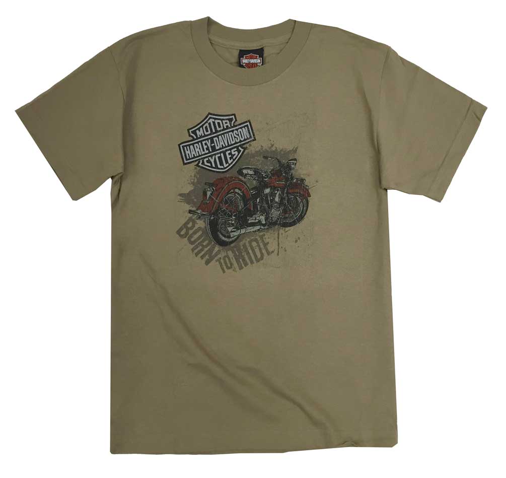 Harley-Davidson Big Boys' Distressed Born To Ride Youth T-Shirt, Safari Green - Wisconsin Harley-Davidson