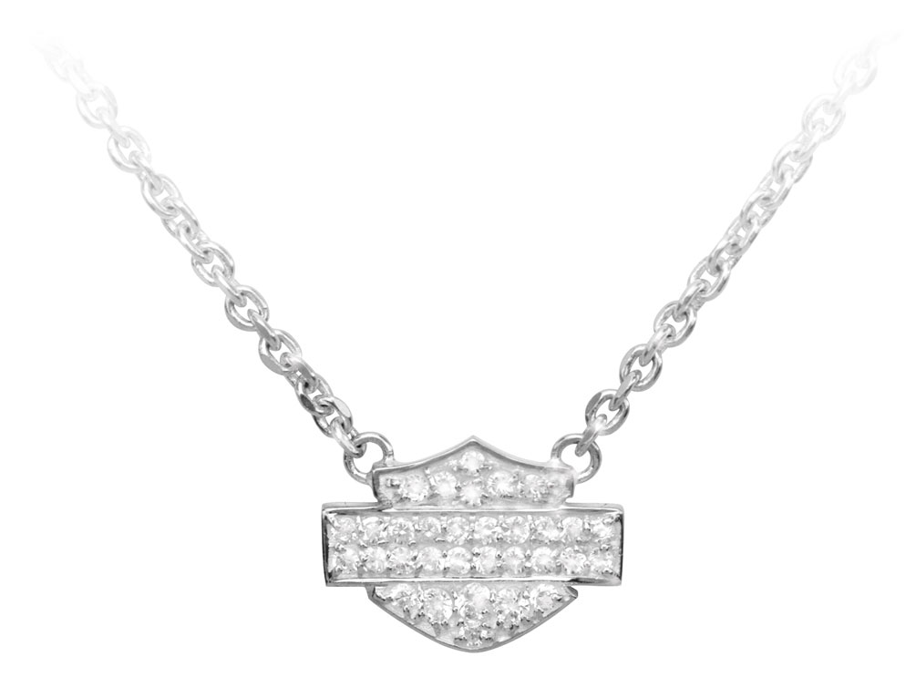 HarleyDavidson チェーンネックレス Textured Bar&Shield Flames Harley-Davidson® Women's Flames Bar & Shield Heart Necklace