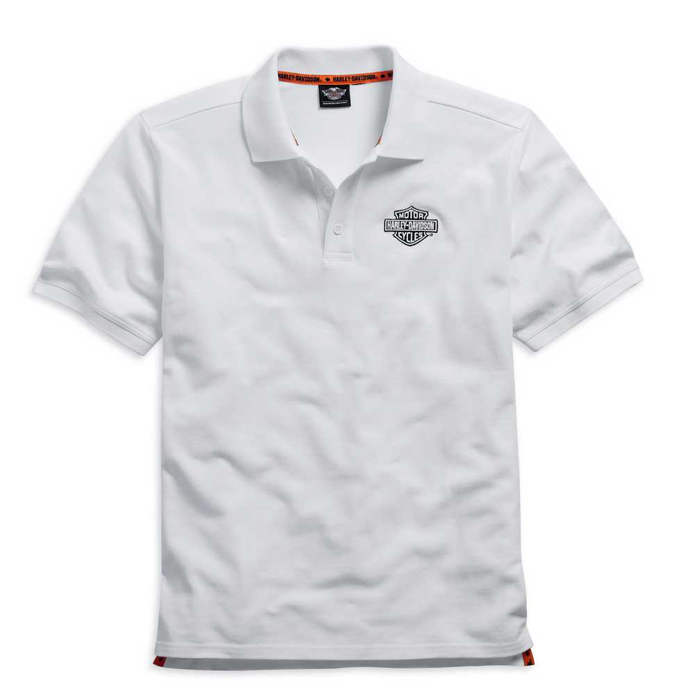 Harley-Davidson Men's Knit Polo Shirt, Embroidered Bar & Shield White 99008-15VM - Wisconsin Harley-Davidson