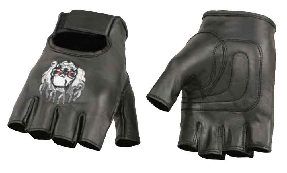 Milwaukee Leather Men's Premium Skull & Flame Fingerless Leather Gloves SH351 - Wisconsin Harley-Davidson
