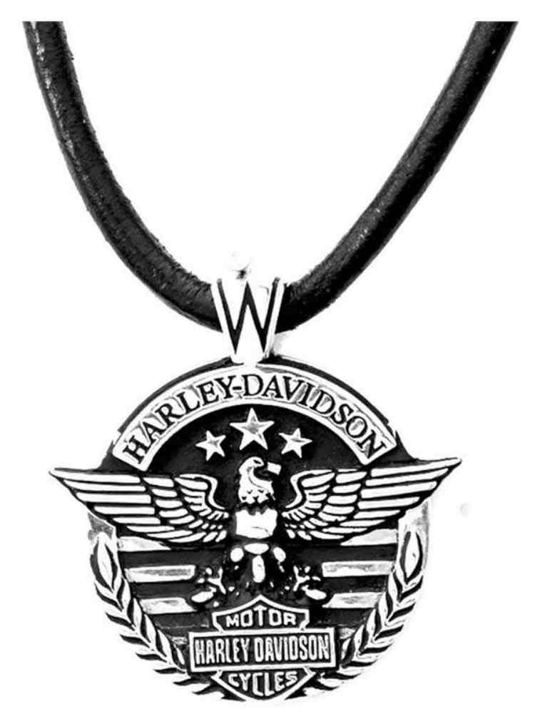 Harley-Davidson Mens Eagle & Stripes Medallion Necklace, Leather Cord HDN0327-22 - Wisconsin Harley-Davidson