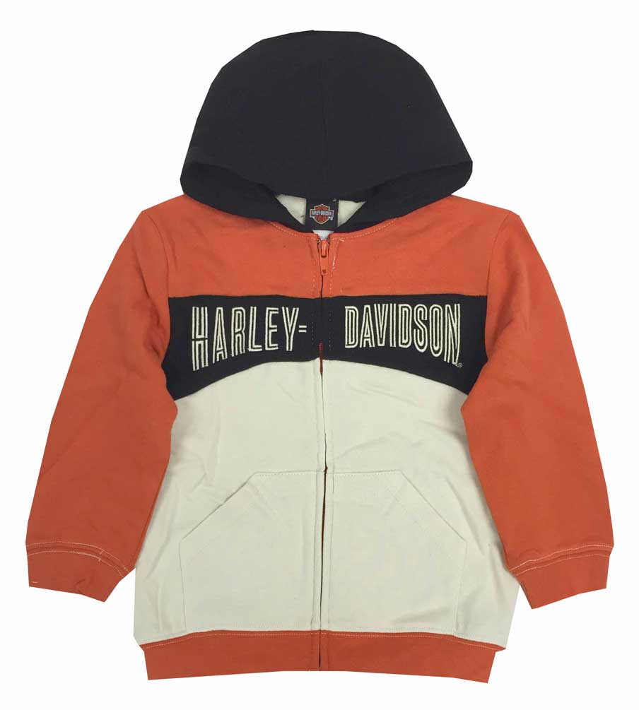 Harley-Davidson Little Boys' Hooded Sweatshirt, Embroidered H-D, Orange 6581535 - Wisconsin Harley-Davidson