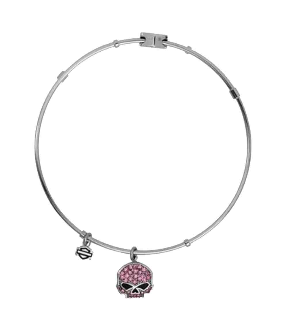 Harley-Davidson Women's Bangle, Pink Bling Willie G Skull Charm Bracelet HSB0042 - Wisconsin Harley-Davidson
