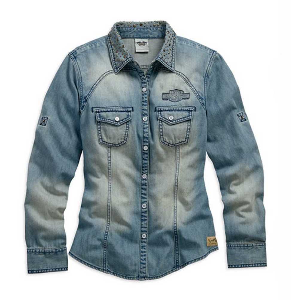 Harley-Davidson® Women's Genuine Short Sleeve Denim Shirt, Light