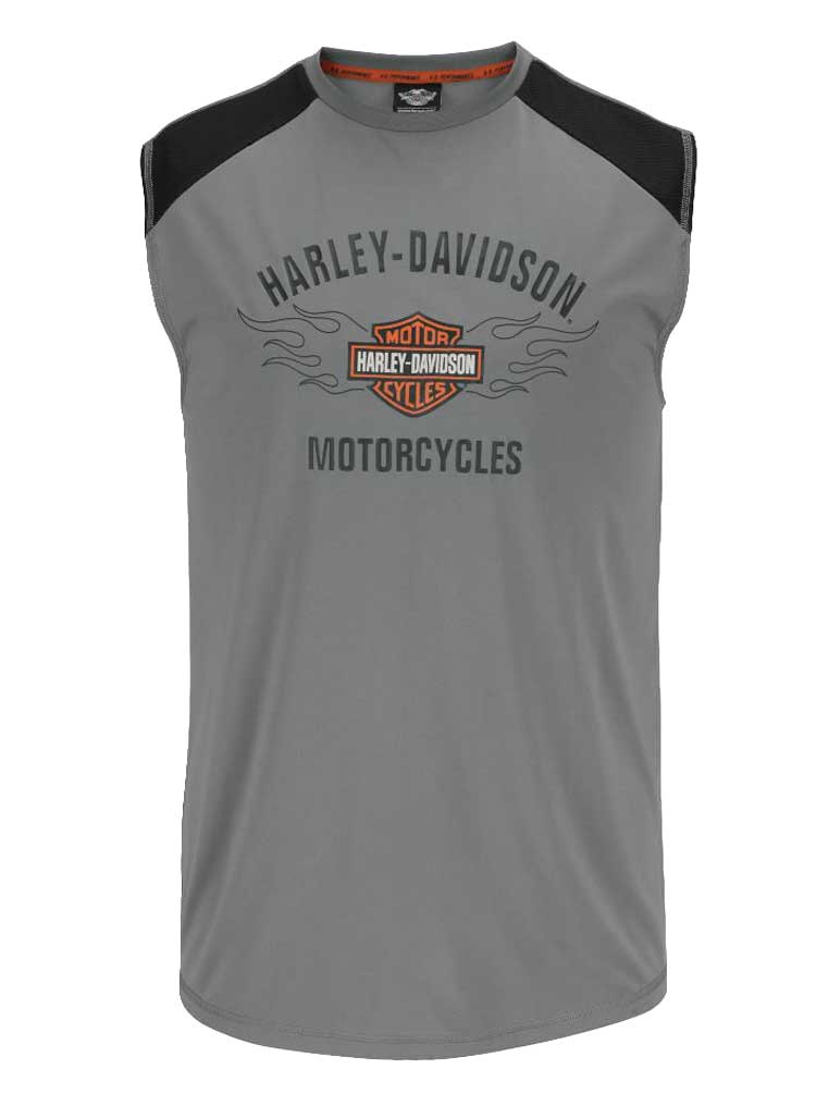 Harley-Davidson Men's Performance Muscle Shirt, Flaming B&S Sleeveless Tee H55W - Wisconsin Harley-Davidson