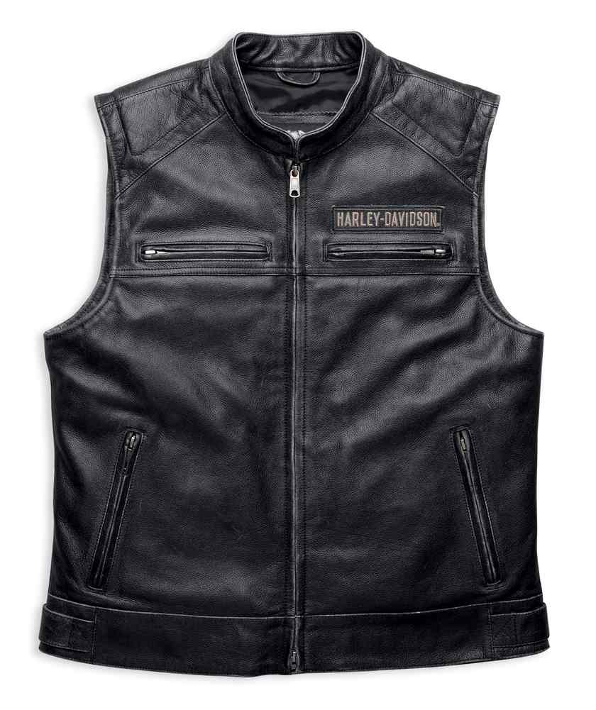 Harley-Davidson Men's Embroidered Passing Link Leather Vest, Charcoal 98109-16VM - Wisconsin Harley-Davidson
