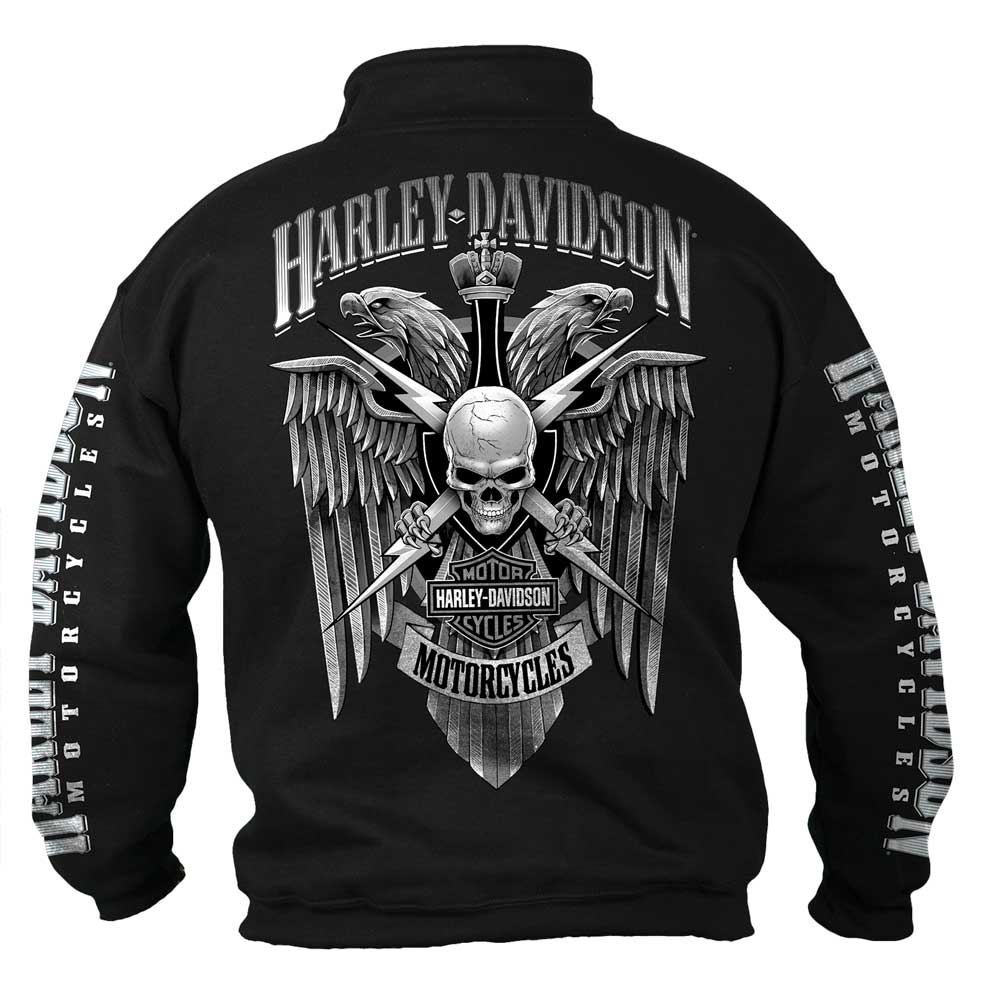 Harley-Davidson Free Shipping - Harley-Davidson Men's Lightning Crest 1/4 Zip Cadet Pullover Sweatshirt, Black - Free Shipping on many products plus Orders Over $99