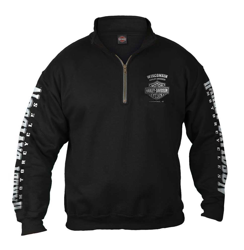 Harley-Davidson Men's Lightning Crest 1/4 Zip Cadet Pullover Sweatshirt, Black - Wisconsin Harley-Davidson