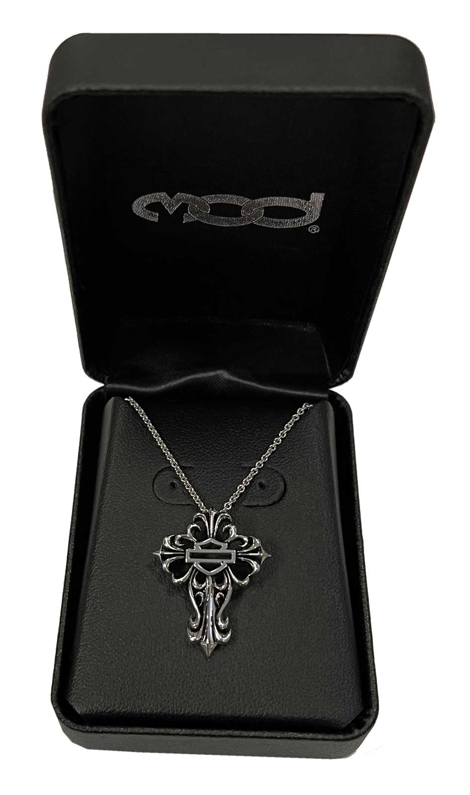 Harley-Davidson Women's Bar & Shield Filigree Cross Necklace, Silver HDN0256-16 - No Hassle Returns at Wisconsin Harley