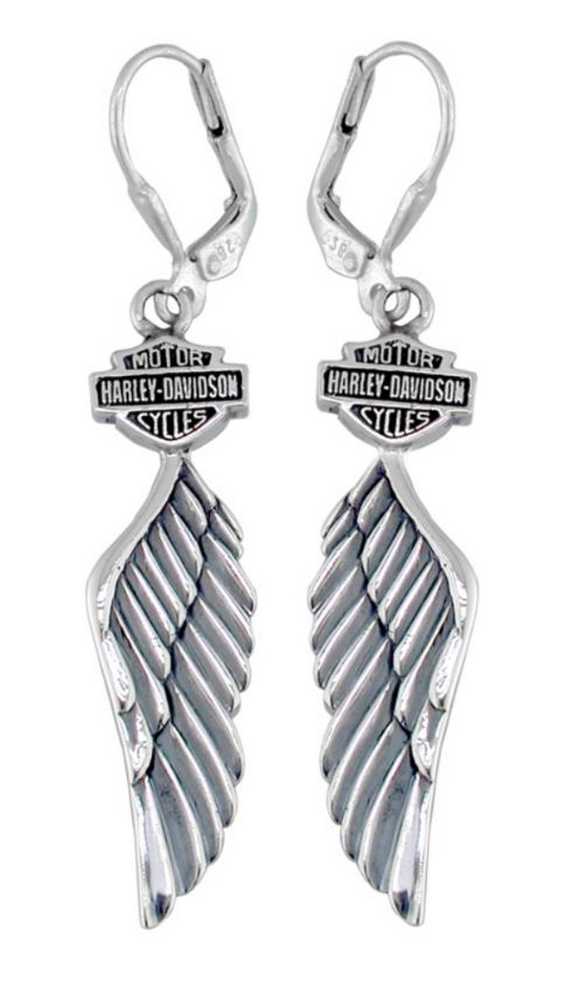 Harley-Davidson Women's Bar & Shield Winged Dangle Earrings HDE0126 - Wisconsin Harley-Davidson