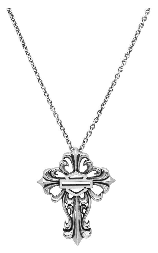 Harley-Davidson Womens Necklace, Bar & Shield Filigree Cross, Silver HDN0256 - Wisconsin Harley-Davidson