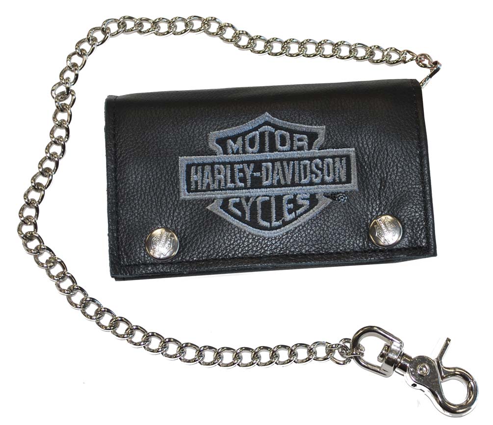 Harley-Davidson Men's Embroidered XL Tri-Fold Chain Wallet Leather TC817H-2G - Wisconsin Harley-Davidson