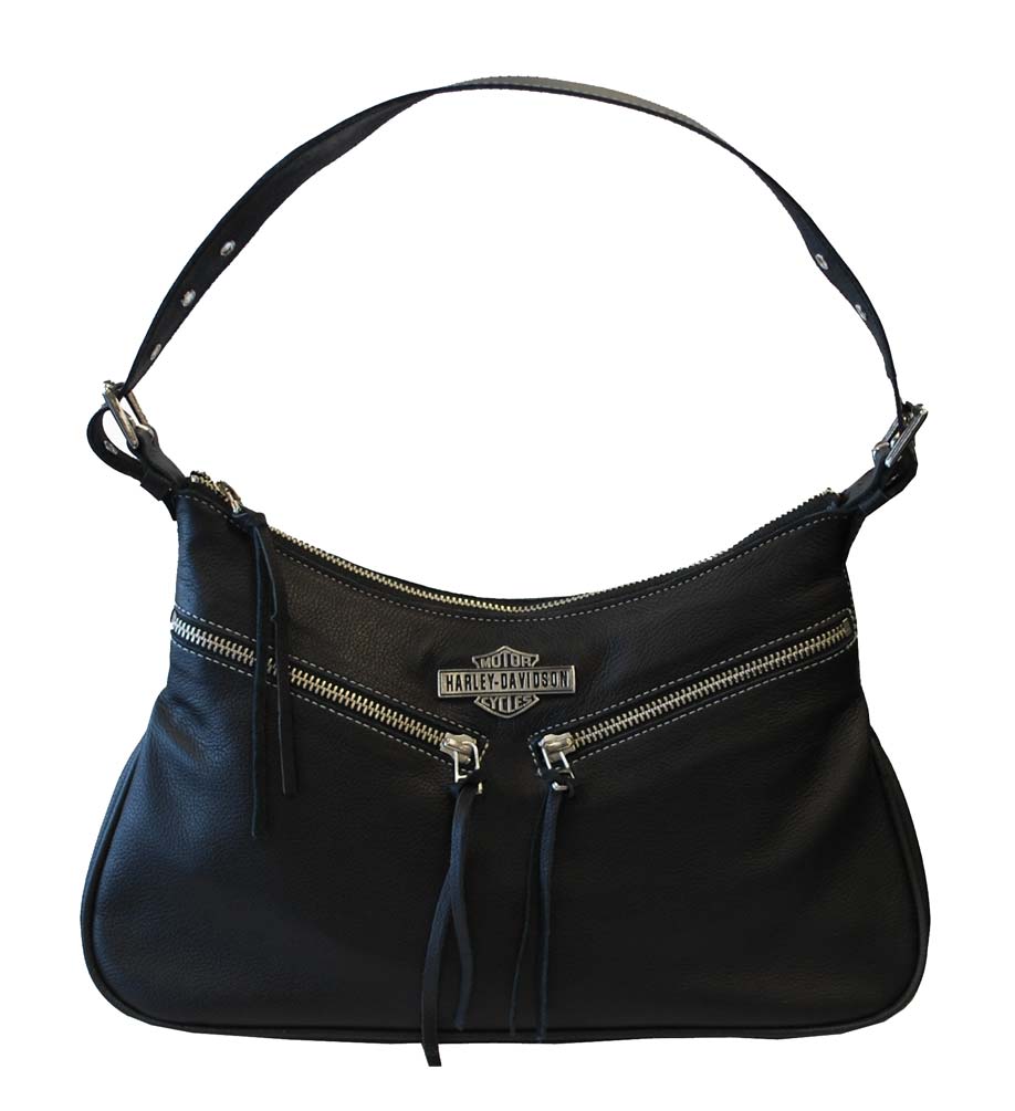 Harley-Davidson® Women's Double Zipper Shoulder Bag Black Leather