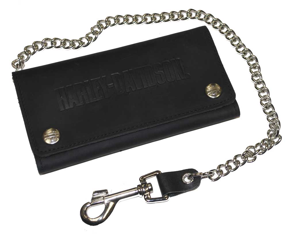 Harley-Davidson® Mens Embossed H-D Font Biker Chain Wallet Black