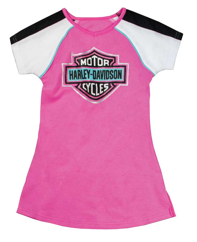Harley-Davidson Little Girls' Glittery Bar & Shield A-Line T-Shirt Dress 9021649 - Wisconsin Harley-Davidson