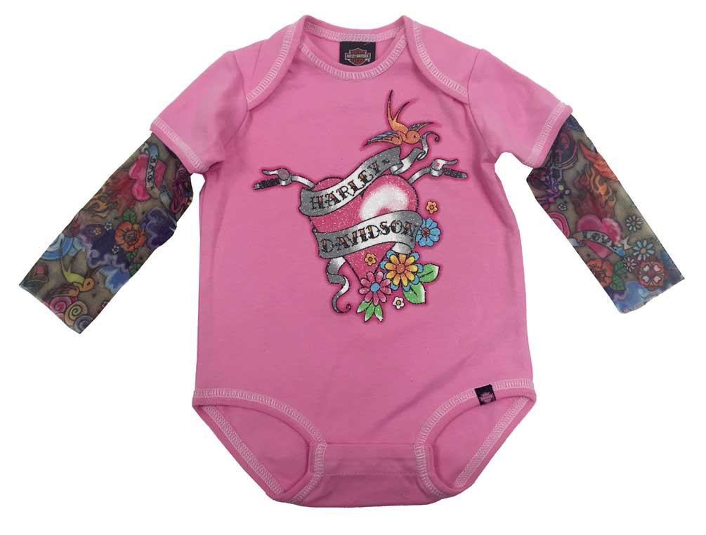 Harley-Davidson Baby Girls' Glittery Creeper w/ Mesh Tattoo Sleeves 3000611 - Wisconsin Harley-Davidson