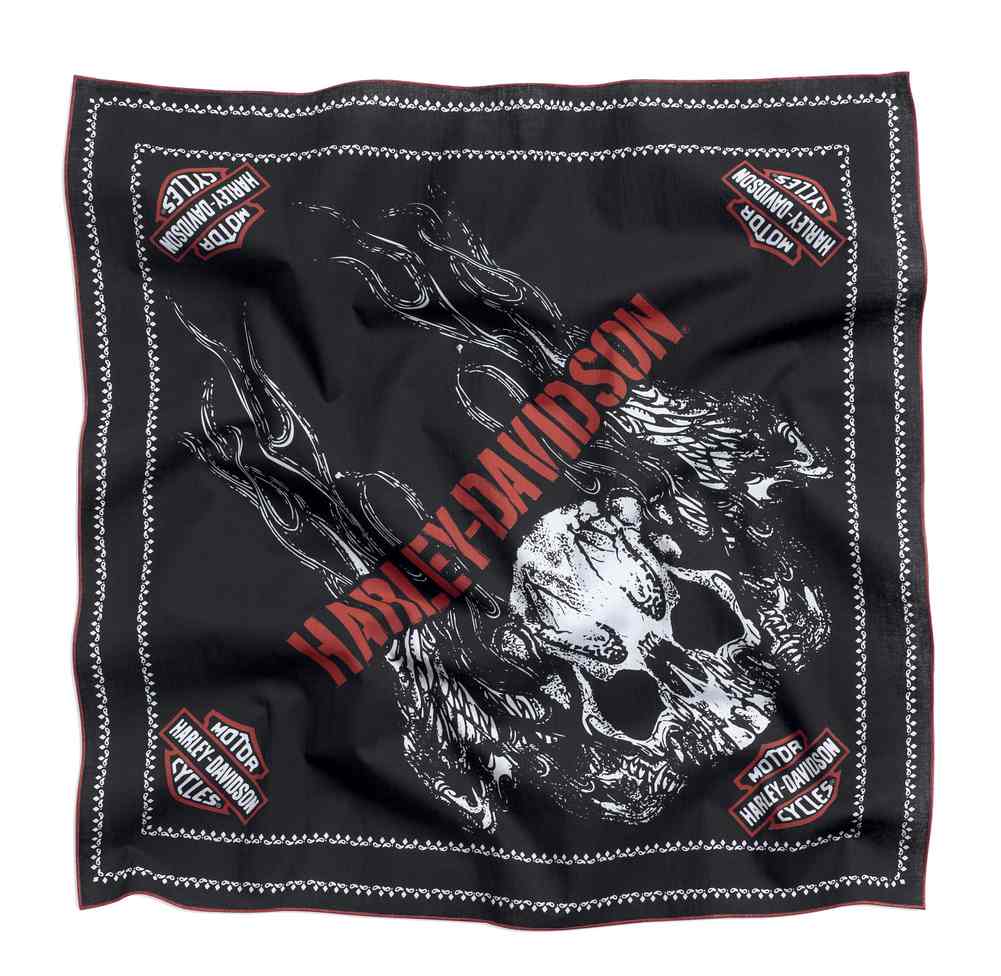 Harley-Davidson Men's Flame Skull Bandana Headwrap, Black/Orange 97662-16VM - Wisconsin Harley-Davidson