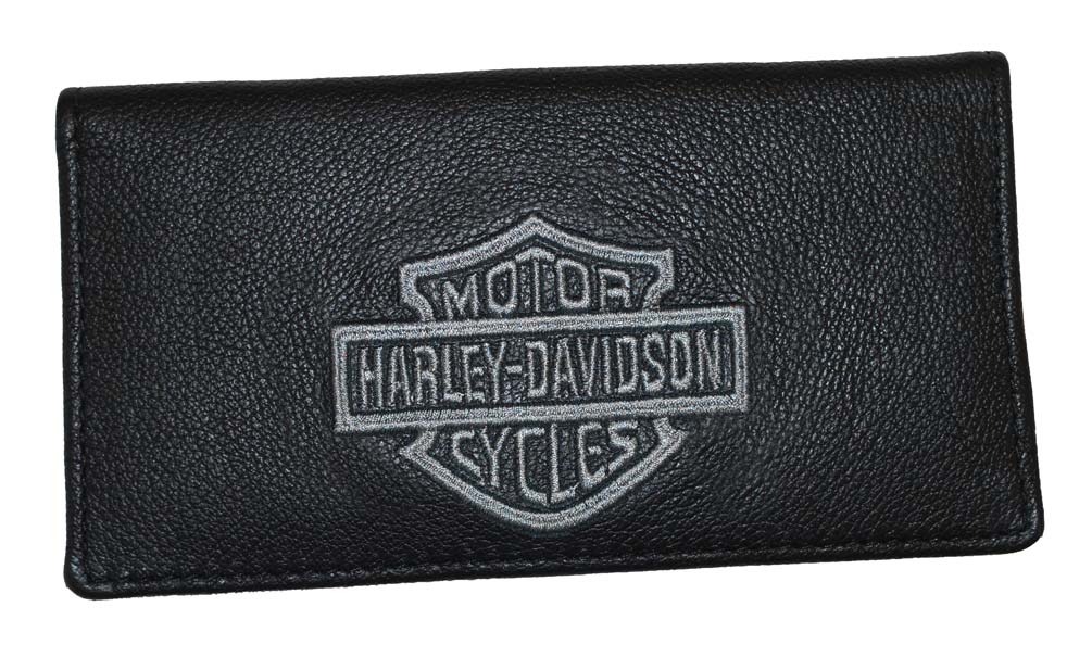 Harley-Davidson Silver Bar & Shield Black Leather Checkbook Cover FC806H-2G - Wisconsin Harley-Davidson