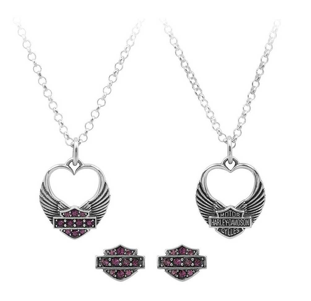 Harley-Davidson® Womens Winged Heart Necklace & Earrings