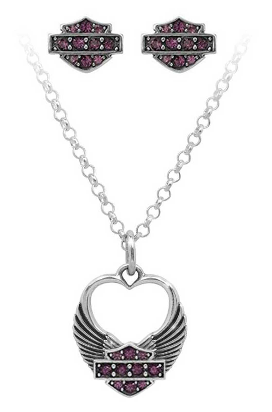 Harley-Davidson® Womens Winged Heart Necklace & Earrings Gift Set