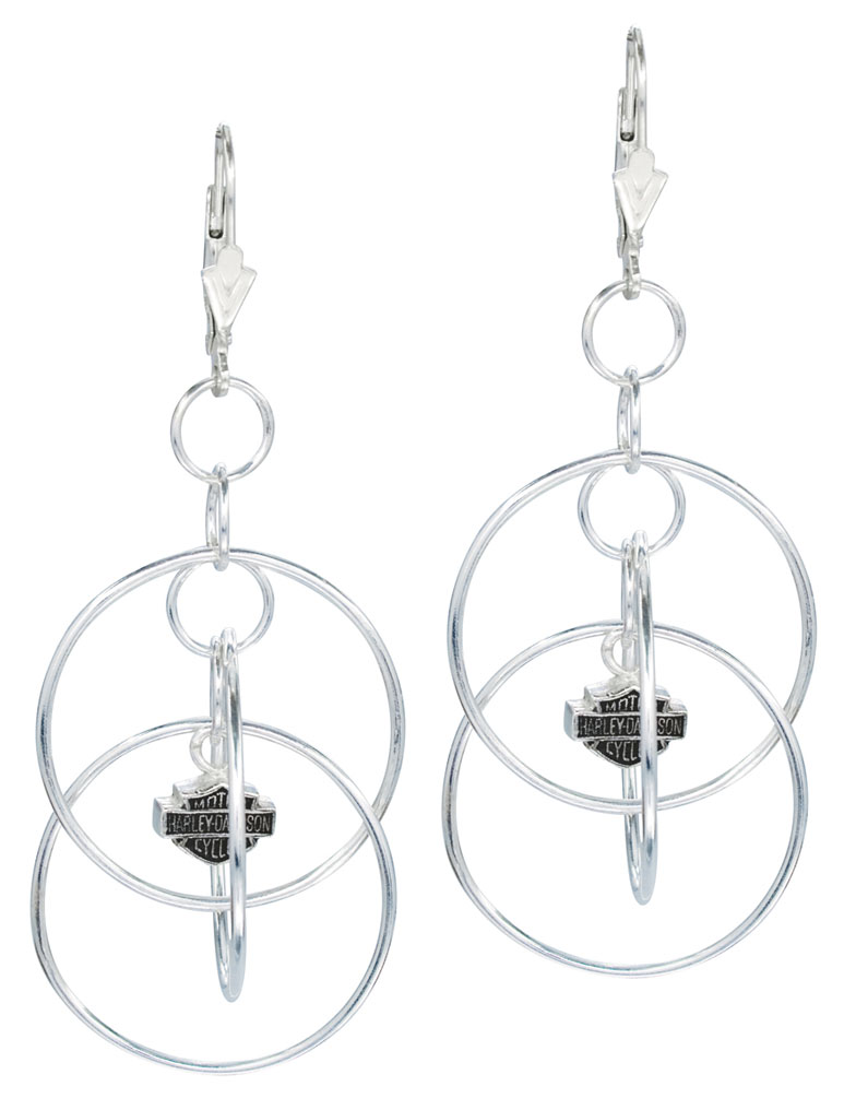 Harley-Davidson Women's Earrings, Multi Hoop Bar & Shield Dangle, Silver HDE0055 - Wisconsin Harley-Davidson