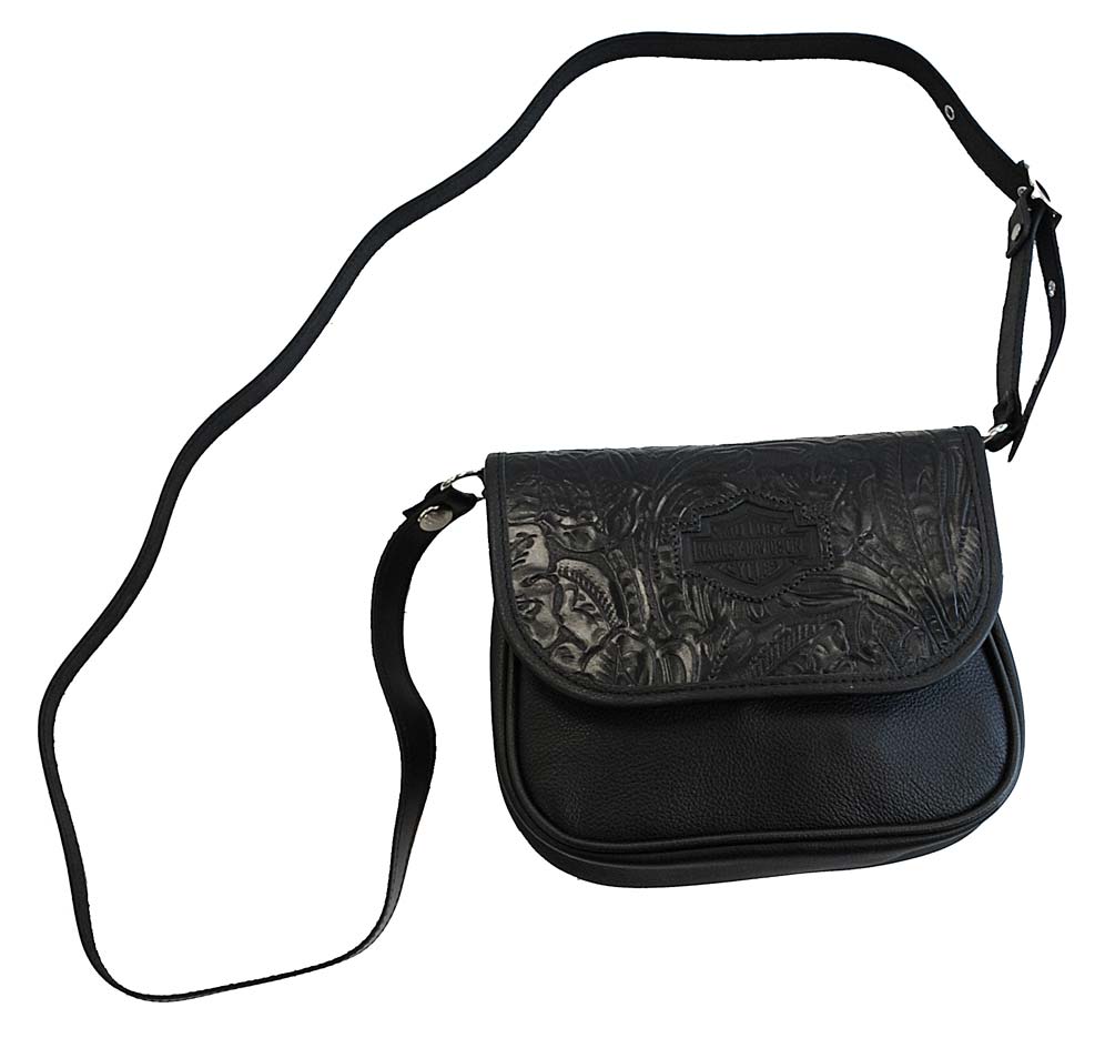 Harley-Davidson Women's Floral Crossbody Purse Black Leather BH646 - Wisconsin Harley-Davidson