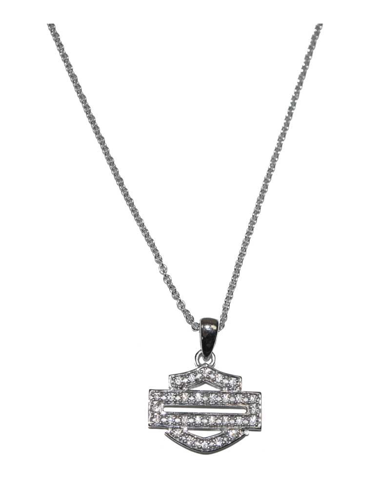 Harley-Davidson Women's Necklace, Bling Bar & Shield Outline, Silver HDN0324 - Wisconsin Harley-Davidson