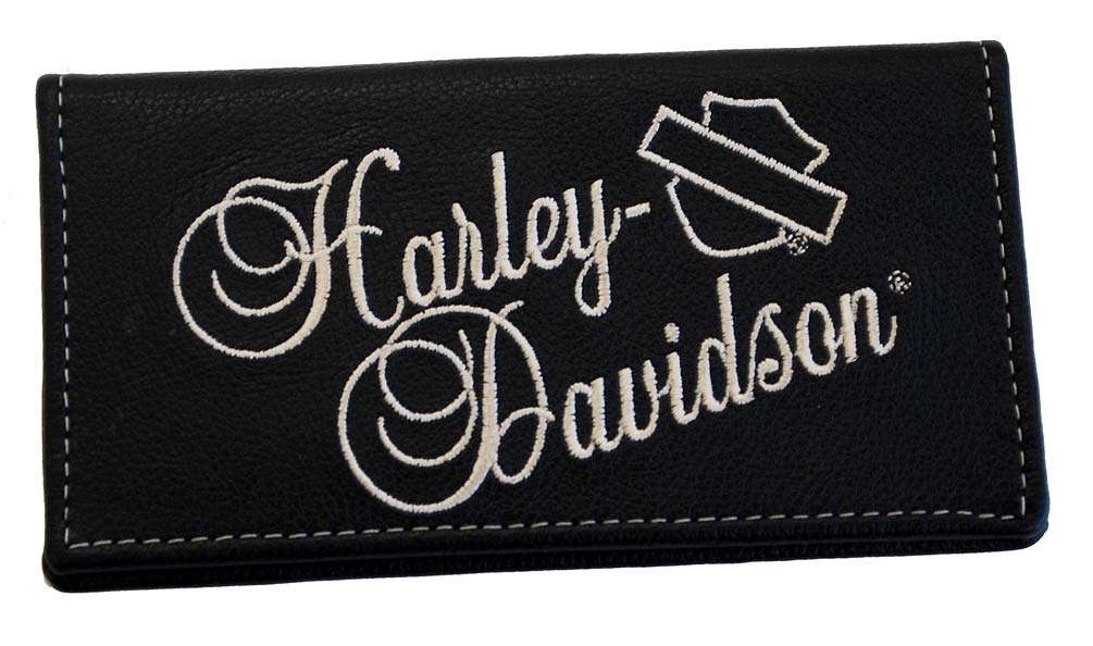 Harley-Davidson Women's Embroidered Script Checkbook Cover Leather FC806H-8 - Wisconsin Harley-Davidson