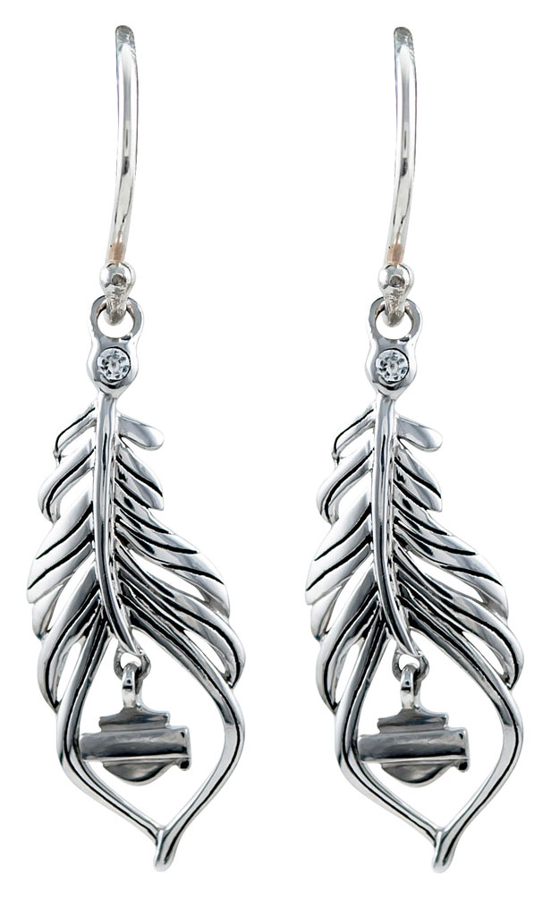 Harley-Davidson Women's Large Boho Feather Earrings, Sterling Silver HDE0406 - Wisconsin Harley-Davidson