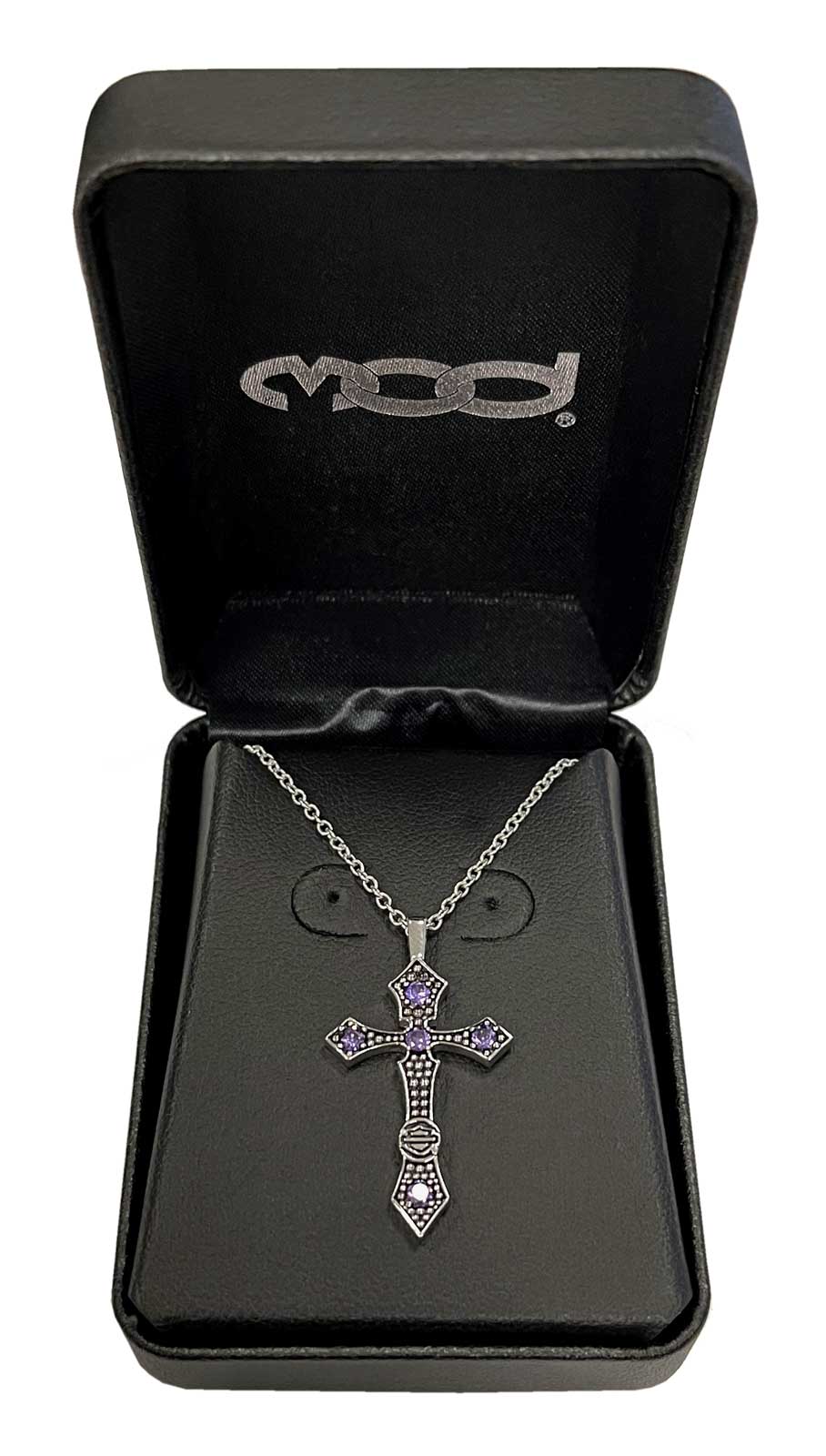 Harley-Davidson Women's Beaded Cross Necklace w/ Purple Stones HDN0339-18 - No Hassle Returns at Wisconsin Harley