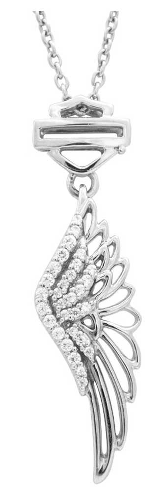 Harley-Davidson Womens Necklace, Bar & Shield Bling Wing Pendent, Silver HDN0289 - Wisconsin Harley-Davidson