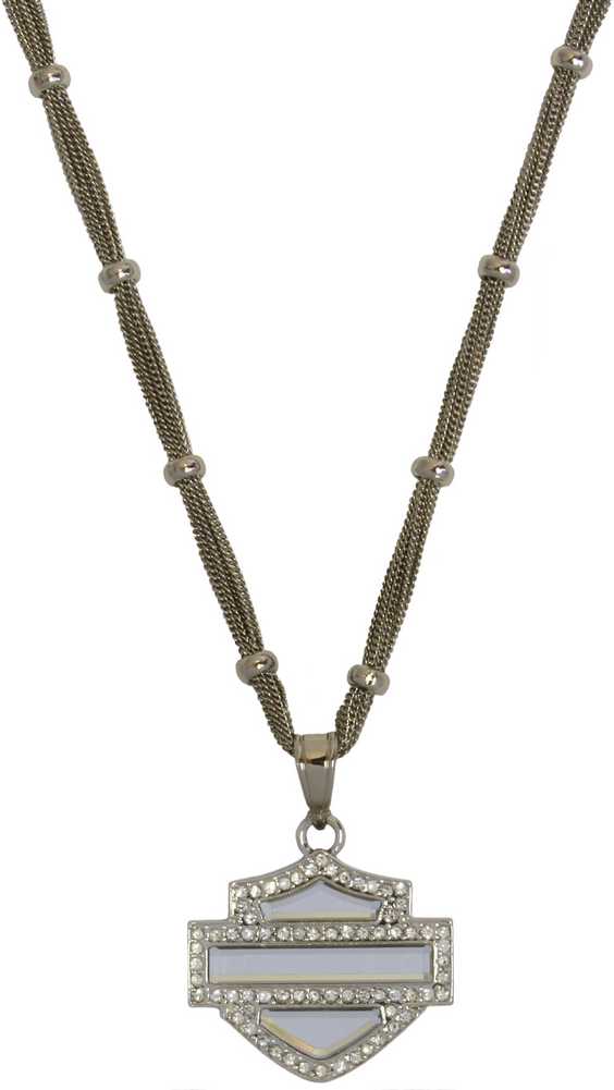 Harley-Davidson Women's Silver Cut Glass & Bar & Shield Necklace HDWNK10307 - Wisconsin Harley-Davidson