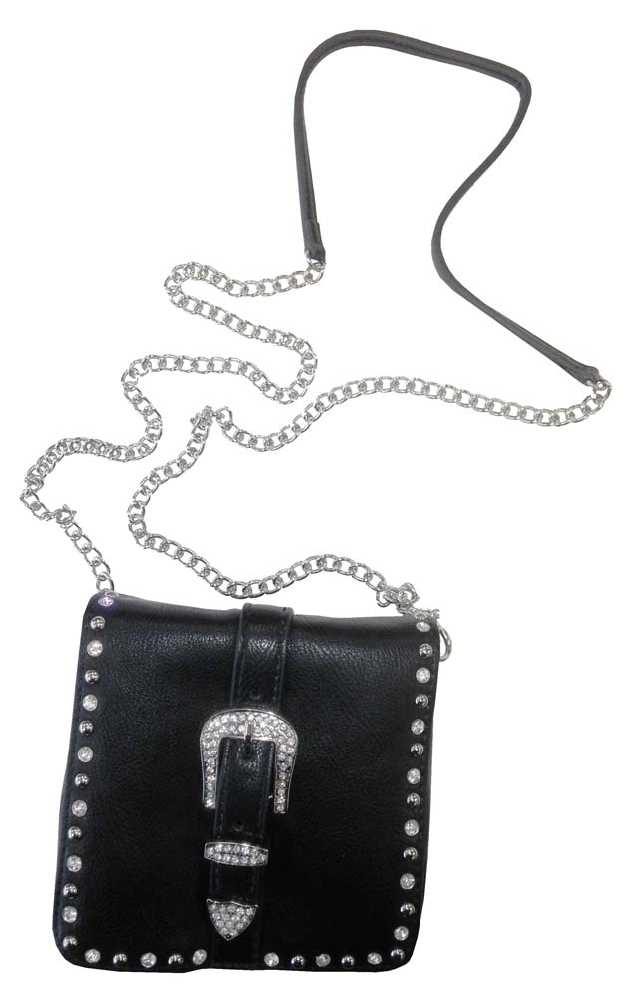 That's A Wrap Women's Belt Buckle Rhinestone Crossbody Bag, Black Leather. 98125 - Wisconsin Harley-Davidson
