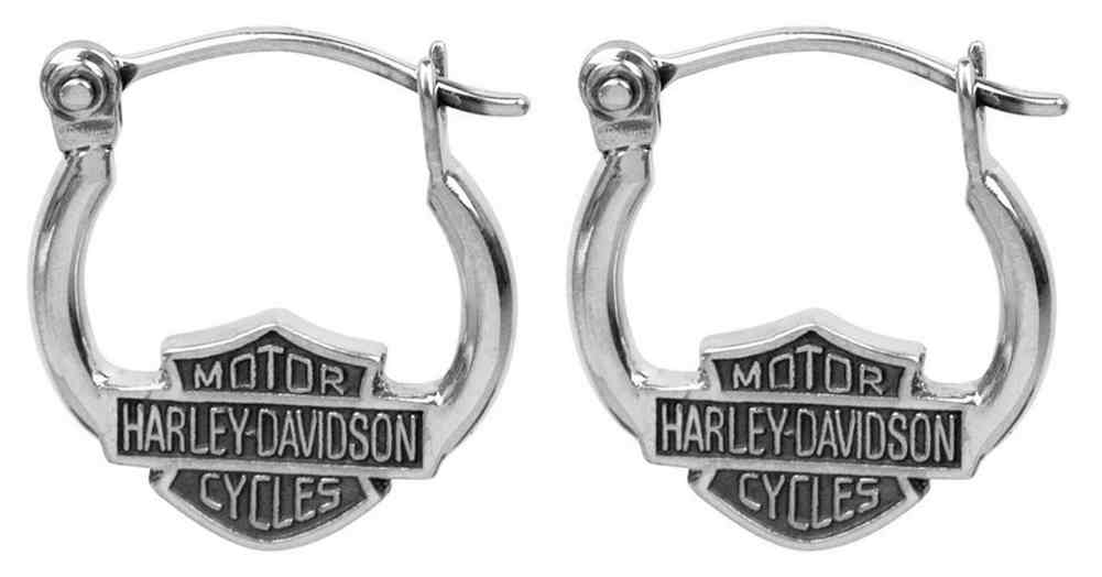 Harley-Davidson Women's Bar & Shield Hoop Earrings, Sterling Silver HDE0233 - Wisconsin Harley-Davidson