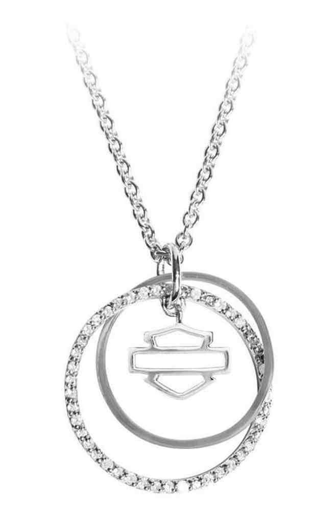 Harley-Davidson Women's Double Link Circle Diamond Necklace, Silver HMN0003-18 - Wisconsin Harley-Davidson