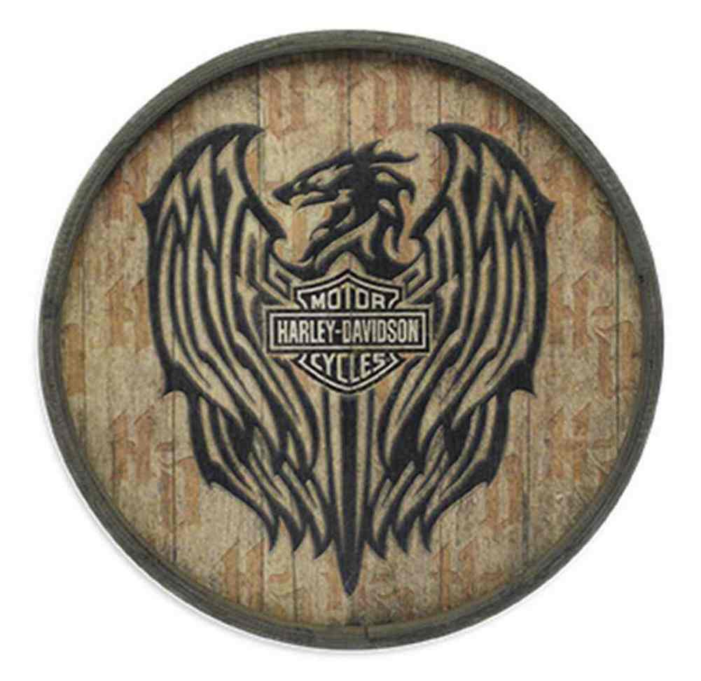 Harley-Davidson Barrel End Wooden Crest Sign Plywood 23in, Bar Garage. 96830-16V - Wisconsin Harley-Davidson