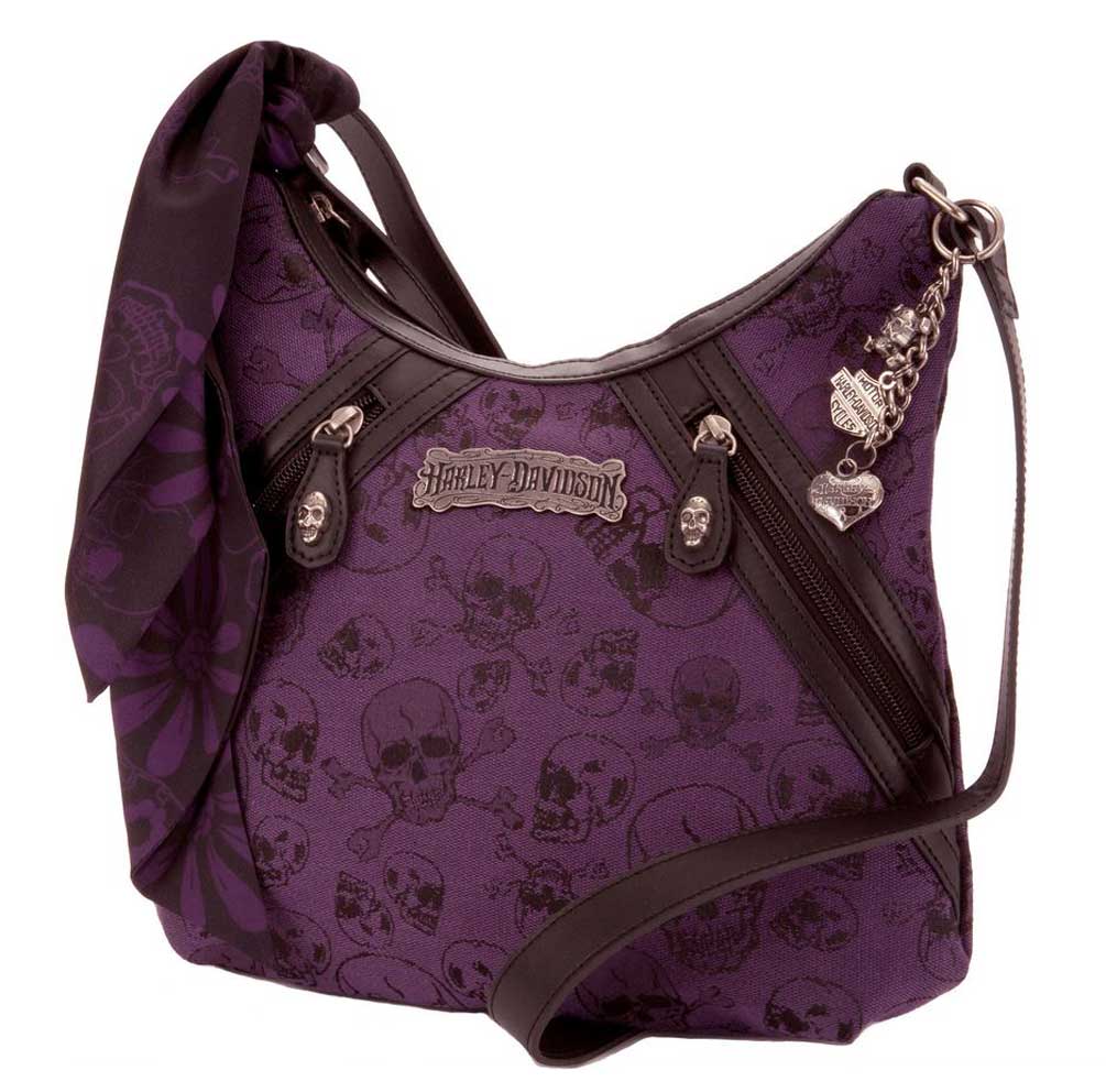 Harley-Davidson® Women's Crossbody, Skull Jacquard Purse, Purple