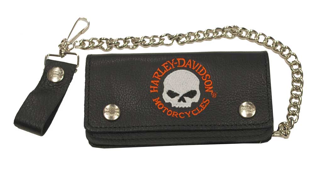 Harley-Davidson Men's Embroidered Willie G Skull Biker Chain Wallet BLK BW808H-5 - Wisconsin Harley-Davidson