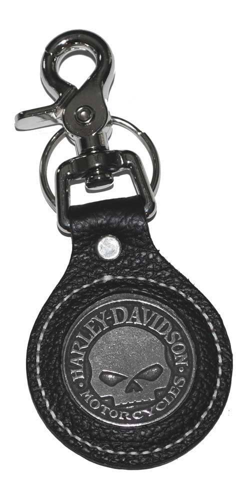 Harley-Davidson Embossed Enamel Skull Medallion Leather Key Fob w/ Hook K76H - Wisconsin Harley-Davidson