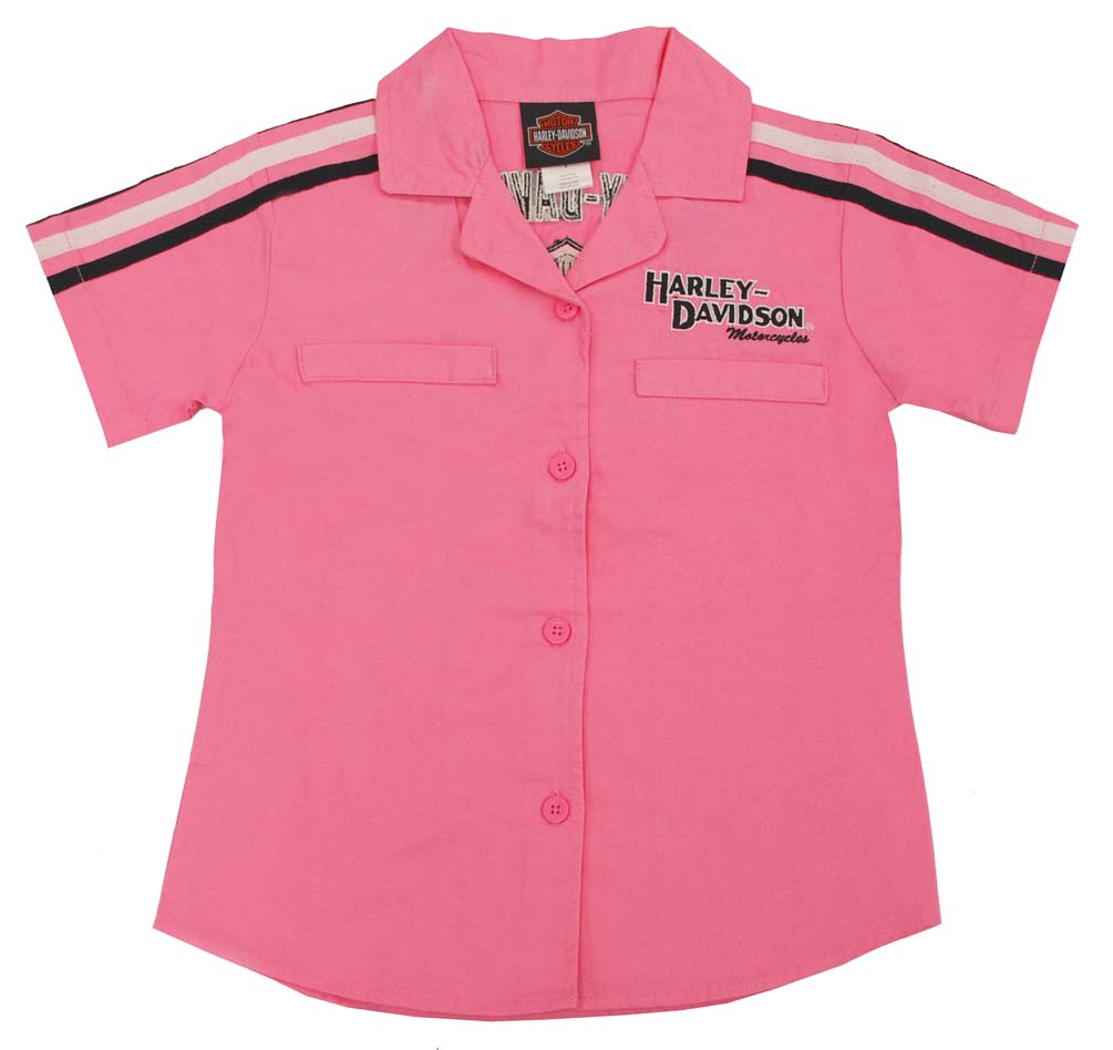 Harley-Davidson Little Girls' Pink Cotton Button Twill Crew Shirt 0121166 - Wisconsin Harley-Davidson