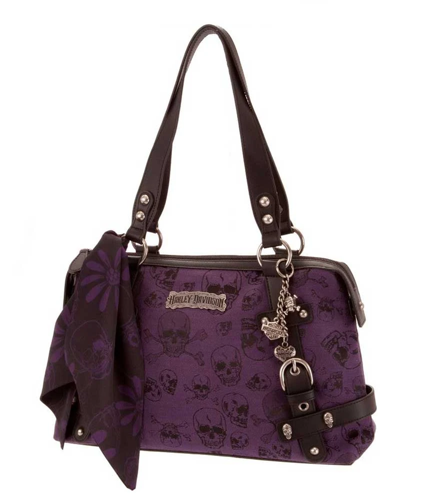 Harley-Davidson Womens Purse, Skull Jacquard Classique Bag Purple SJ2127J-PURBLK - Wisconsin Harley-Davidson