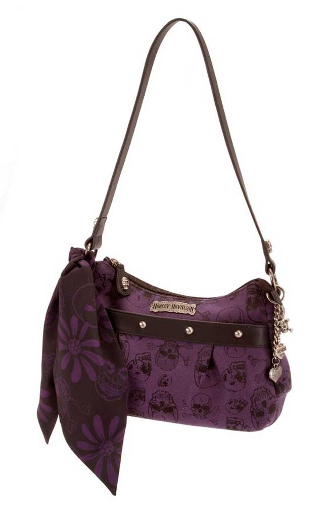 Harley-Davidson Womens Purse, Skull Jacquard Night Out Bag Purple SJ2138J-PURBLK - Wisconsin Harley-Davidson