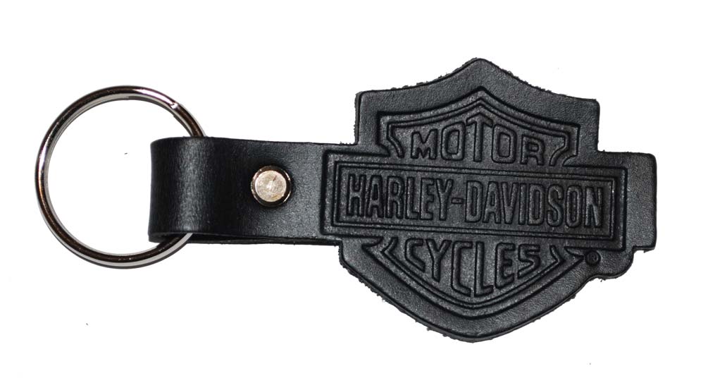 Harley-Davidson® Embossed Bar & Shield Black Leather Key Fob LK04H
