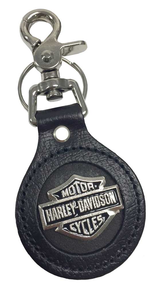 Harley-Davidson Bar & Shield Emblem Round Leather Key Fob, Black K70H - Wisconsin Harley-Davidson