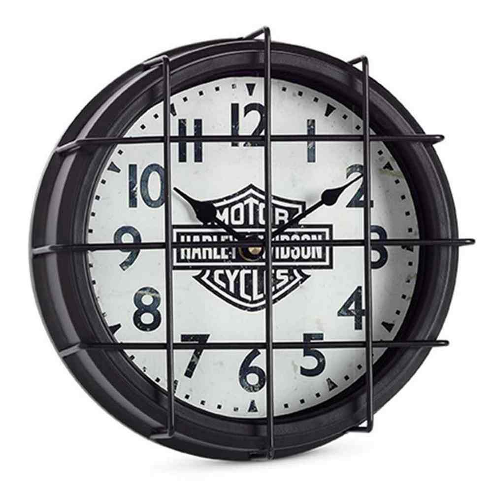Harley-Davidson Wall Clock with Metal Guard Bar Gameroom, Black/White. 96831-16V - Wisconsin Harley-Davidson