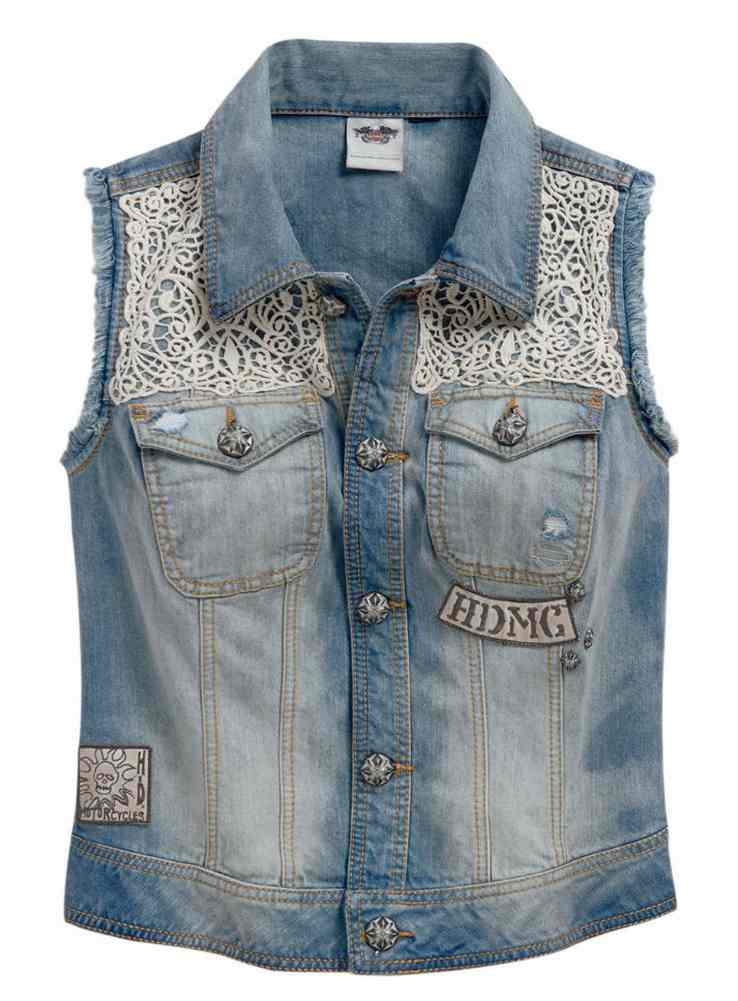 Crocheted Accented Denim Jean Vest 