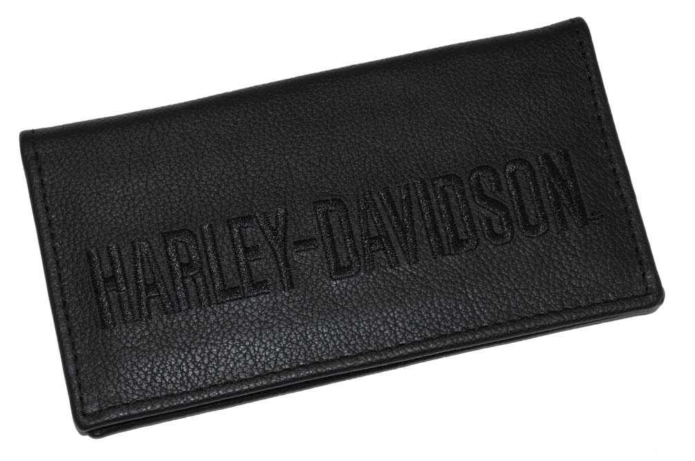 Harley-Davidson Men's Embroidered Checkbook Cover Black Leather FC806H-7B - Wisconsin Harley-Davidson