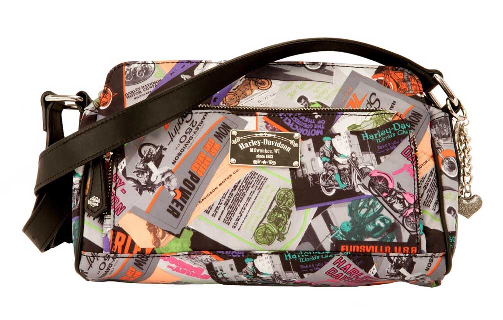 Harley-Davidson Womens Organizer, Yesterdays News, Nylon Retro Print YN3595S-MLT - Wisconsin Harley-Davidson