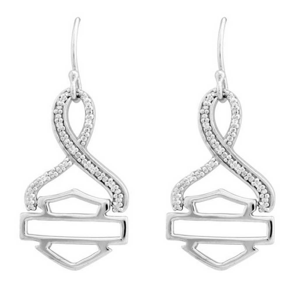 Harley-Davidson Womens Earrings, Forever Twist HD Diamond Dangle, Silver HME0002 - Wisconsin Harley-Davidson
