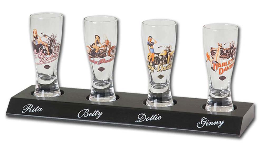 Harley-Davidson American Beauty Mini Pilsner Set, 4 With Display Board HDL-18717 - Wisconsin Harley-Davidson
